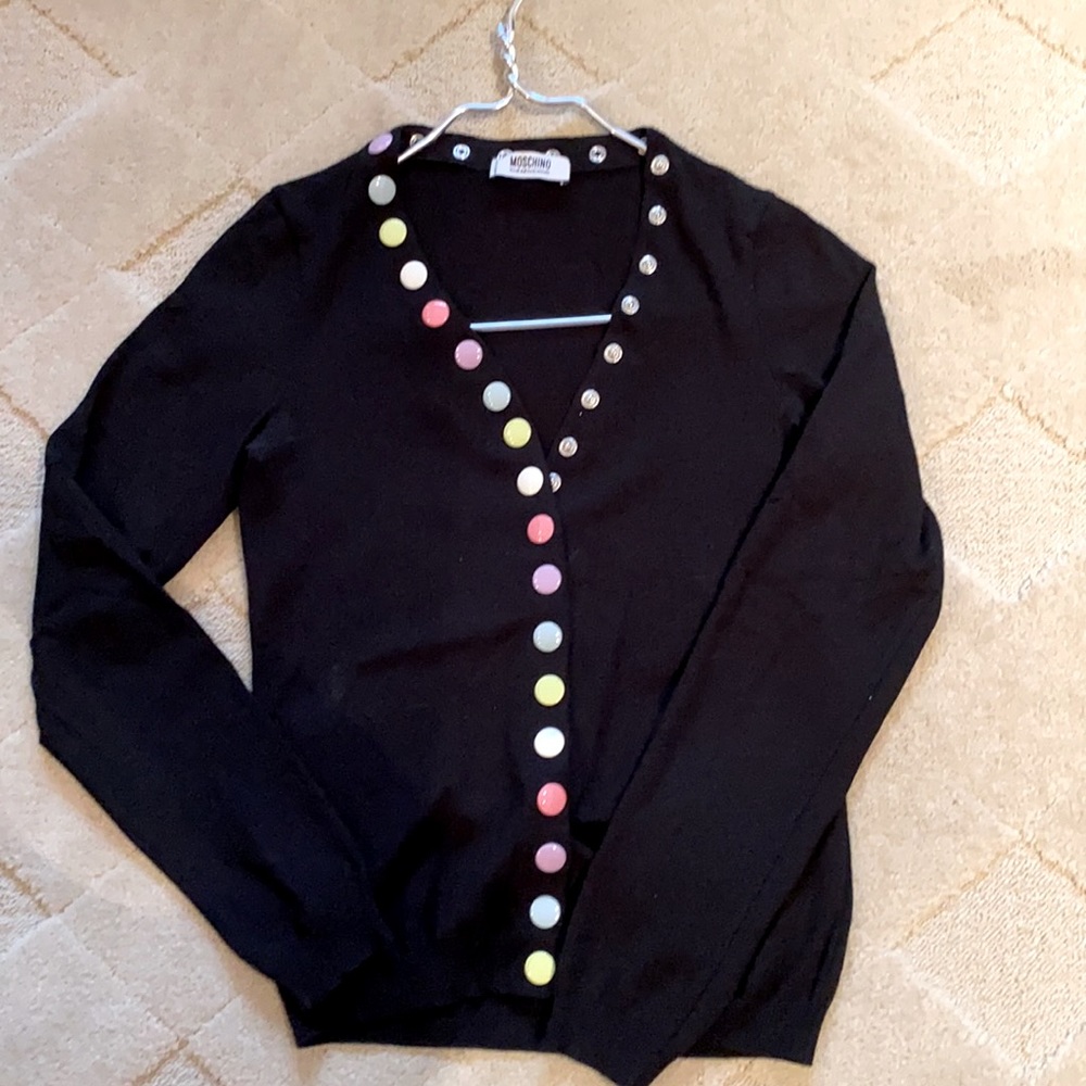 Moschino v neck cardigan with multi colour snaps